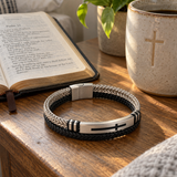 Two‑Layer Braided Leather Cross Bracelet