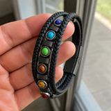 Double Layer Braided Leather 7 Chakra Natural Healing Stone Bracelet - side view