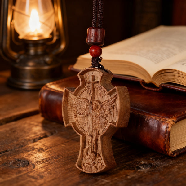 St. Michael the Archangel Wooden Cross Pendant