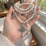 Multi-Layer Cross Pearl Necklace – Christian Faith Jewelry for Women