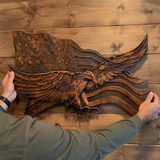 Eagle & Flag Wood Wall Plaque - Handcrafted American Heritage Tribute