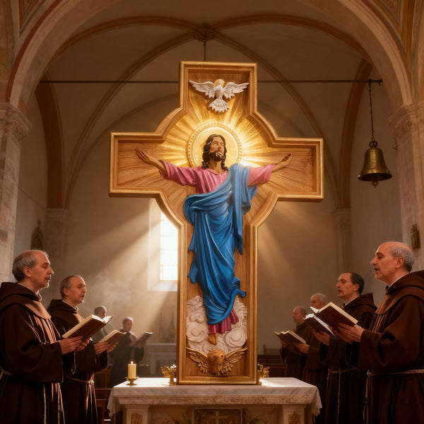 Bgcopper October New Release: Hand-Carved Painted Wood Cross — The Ascension of Christ