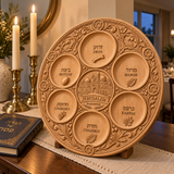 Jerusalem Passover Seder Plate – Hand-Carved Beechwood Judaica for Pesach