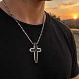 Hammered Two-Tone Stainless Steel Cross Necklace – Strength, Faith & Rugged Elegance