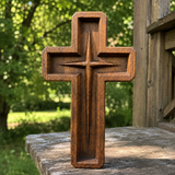Hand-Carved Star of Bethlehem Wooden Cross – Christian Wall Decor & Faith Gift