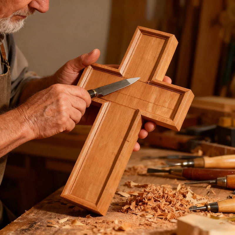 BGCOPPER Savior Jesus Cross - Carved from Natural Wood