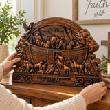 Hand-Carved Beechwood Noah’s Ark Wall Art – God Keeps His Promises (Genesis 9:13) | Christian Home Decor