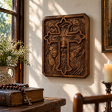 Lion of Judah Holy Cross – Hand-Carved Wooden Christian Wall Plaque