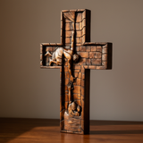 BGCOPPER Savior Jesus Cross - Carved from Natural Wood