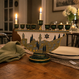 Jerusalem Skyline Hanukkah Menorah – Cloisonné Enamel Judaica Candle Holder