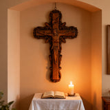 Hand-Carved White Ash Wood Cross - Sacred Christian Home Altar Decor for Christmas & Spiritual Gifting