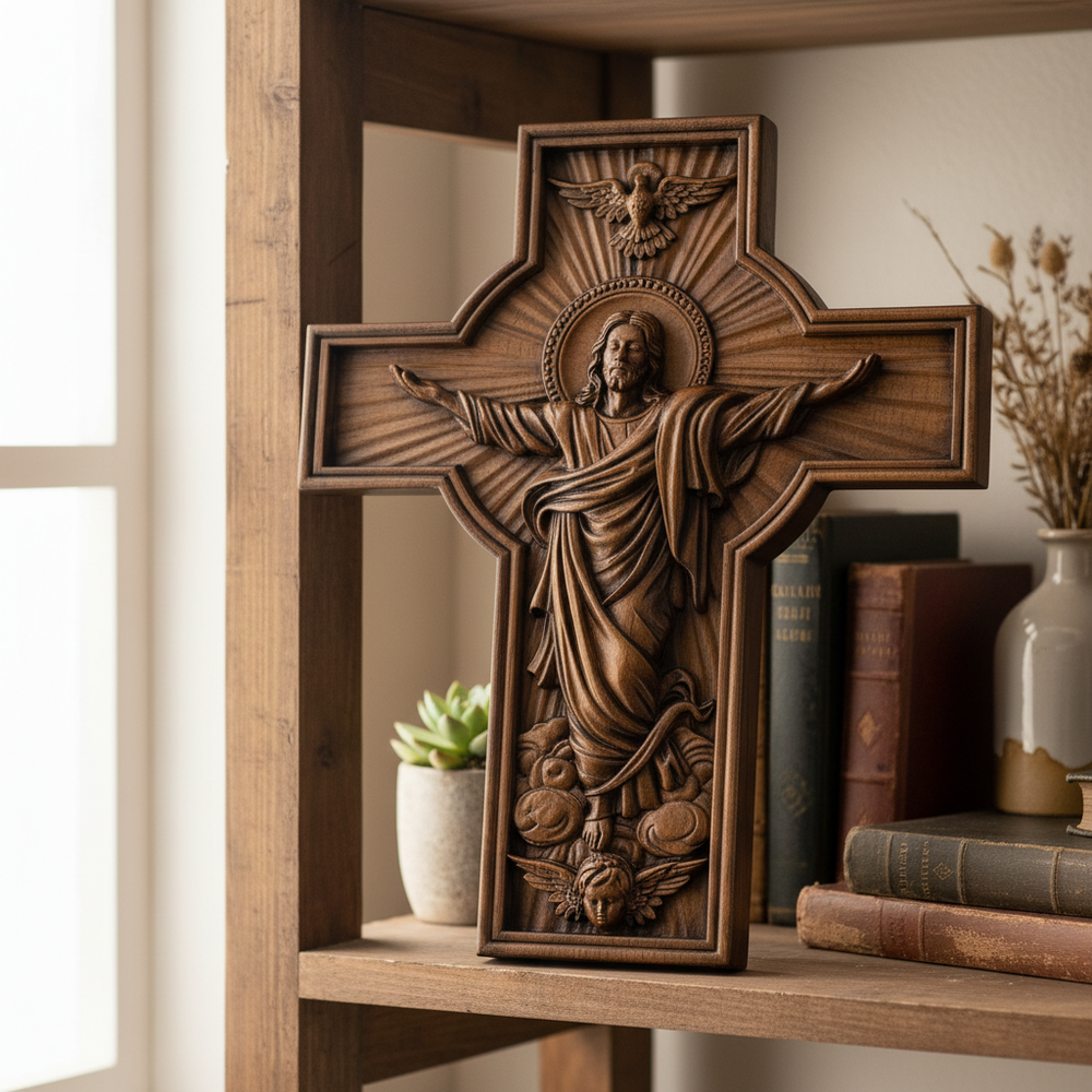 The Ascension Cross - Hand-Carved Jesus Crucifix with Holy Spirit