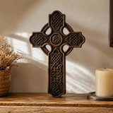 Solid Beechwood Celtic Cross - Hand-Carved Christian Wall Cross - Meaningful Religious Gift