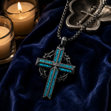 ‘By His Wounds’ Turquoise Crown of Thorns Cross — Comes with a 24-inch chain