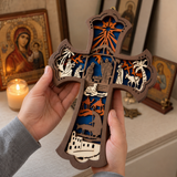 3D Layered Nativity Wooden Cross – Basswood Christian Christmas Wall Decor