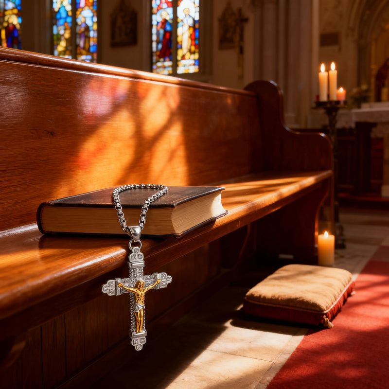 Titanium Steel Crucifix NecklacTitanium Steel Crucifix Necklace with Zircon | A Testament of Strength and Faithe with Zircon