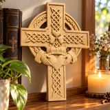 Hand-Carved Beechwood Celtic Claddagh Wall Cross – Irish Christian Faith Home Décor
