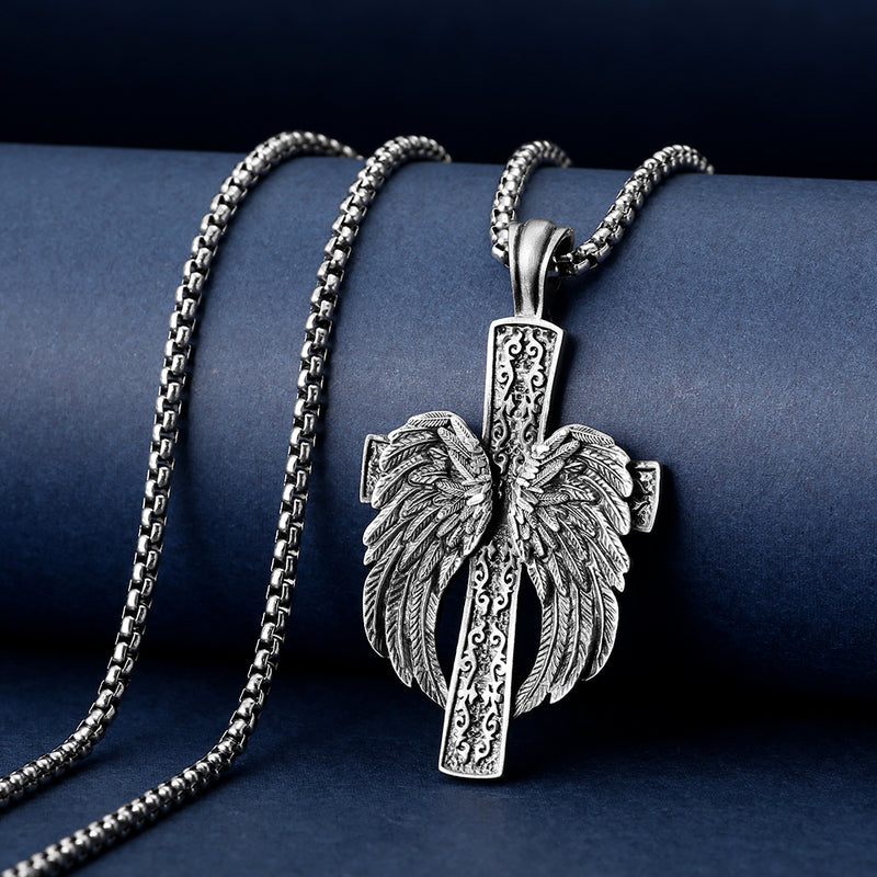 Pure Tin Celtic Winged Crucifix Necklace