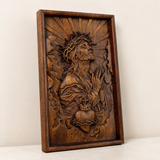 Hand-Carved Sacred Heart of Jesus Beech Wood Plaque – A Quiet Reminder of Christ’s Mercy at Home