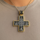 Double-Sided S925K Sterling Silver Sacred Heart and Saint Cross Pendant—Your Daily Spiritual Companion