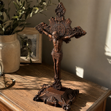 Wood carving of the Cross of the Order of Saint Benedict - with base