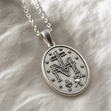 S925K Silver Miracle Medal English Version Inscription Necklace