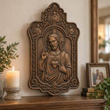 Sacred Heart of Jesus Hand-Carved Beechwood Plaque – Catholic Prayer, Home Blessing & Faith Gift
