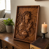 Hand-Carved Sacred Heart of Jesus Beech Wood Plaque – A Quiet Reminder of Christ’s Mercy at Home
