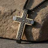 Hammered Two-Tone Stainless Steel Cross Necklace – Strength, Faith & Rugged Elegance