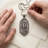 Saint Michael the Archangel 925 Sterling Silver Pendant Necklace—Christian Medal Featuring Sword and Shield Motifs