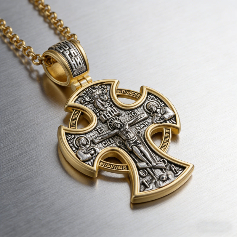 Double-sided S925k silver pendant depicting the Passion of Christ