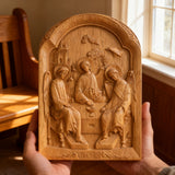 【Holy Trinity Wood Carving】Handcrafted Beech Wood Icon Three Graces Colorway Home Prayer Altar Spiritual Gift