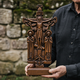 Orthodox Altar Table Ornament: Saints and the Crown of Thorns — Hand-Carved Wooden Cross