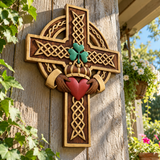 Hand-Carved Beechwood Celtic Claddagh Wall Cross – Irish Christian Faith Home Décor