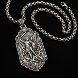 Saint Michael the Archangel 925 Sterling Silver Pendant Necklace—Christian Medal Featuring Sword and Shield Motifs
