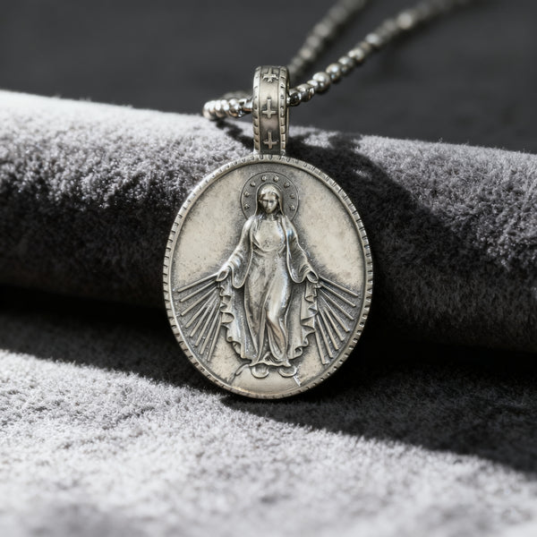 Pure Tin Miraculous Medal Virgin Mary Necklace