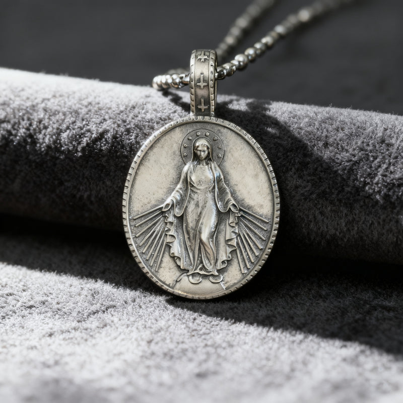 Pure Tin Miraculous Medal Virgin Mary Necklace