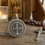 S925 Sliver Saint Benedict Medallion Ward Off Evil Necklace