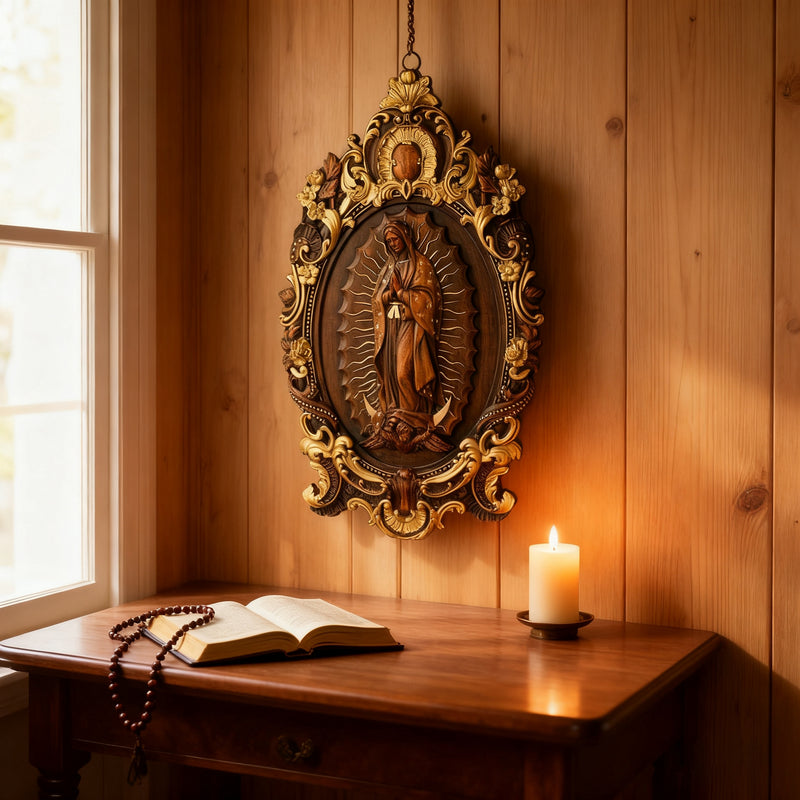 A Handcrafted Sanctuary: Our Lady of Guadalupe Wood Carving