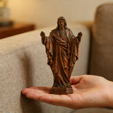 Hand Carved Sacred Heart of Jesus Virgin Mary Wooden Tabletop Ornament