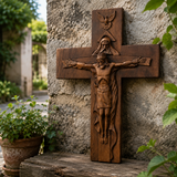 Hand-Carved Beechwood Holy Trinity Crucifix Wall Cross – Christian Home Prayer Decor - craftsmanship detail