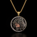 Vintage 3D Enamel Crown of Thorns Jesus Face Medallion Stainless Steel Necklace