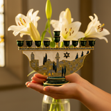 Hand-Painted Jerusalem Holy City Menorah: Light Up the Spirit of the Sacred City