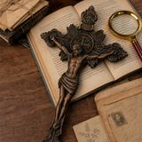 Wood carving of the Cross of the Order of Saint Benedict - with base