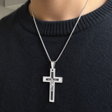 Vintage Greek Key Border Two Tone 3D Crucifix Stainless Steel Necklace