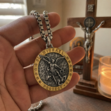 Two-Tone St. Michael Archangel Protection Medal Stainless Steel Necklace - gift presentation