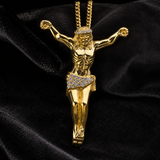 Large Iced Jesus Christ Crucifix Pendant Necklace, 316L Stainless Steel Gold Silver Plated 3D Jesus Figure Necklace for Men Hip Hop Religious Jewelry