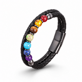 21cm Double Braided Leather 7 Chakra Natural Healing Stone Bracelet