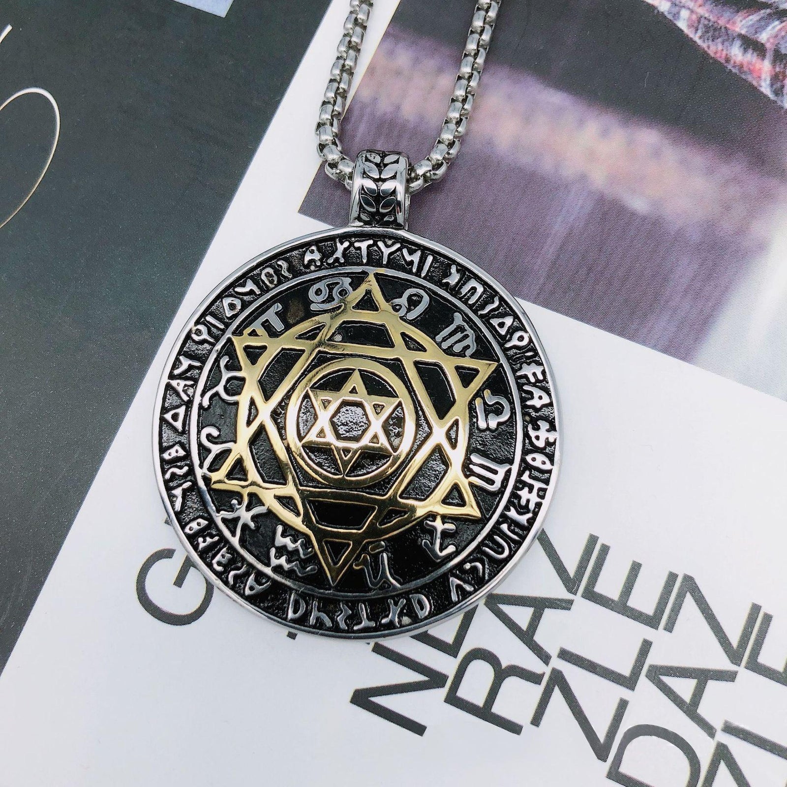 Amulet seal Solomon hexagram 12 signs of the zodiac pendant
