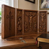 The Life of Christ Hand-Carved Beechwood Triptych – From Nativity to Resurrection Glory